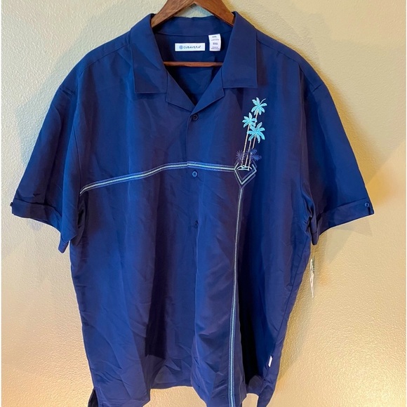 MWT Cubavera Button Down Shirt Mens size 2XL Blue, Embroidered Palm Trees - Picture 1 of 10